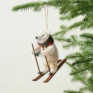 NWT Pottery Barn Bottlebrush Polar Bear on Skis Ornament